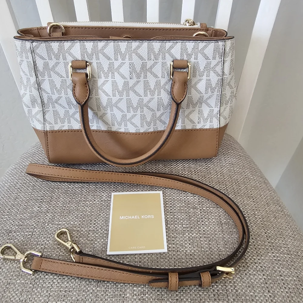 Michael Kors Cream and Tan Satchel